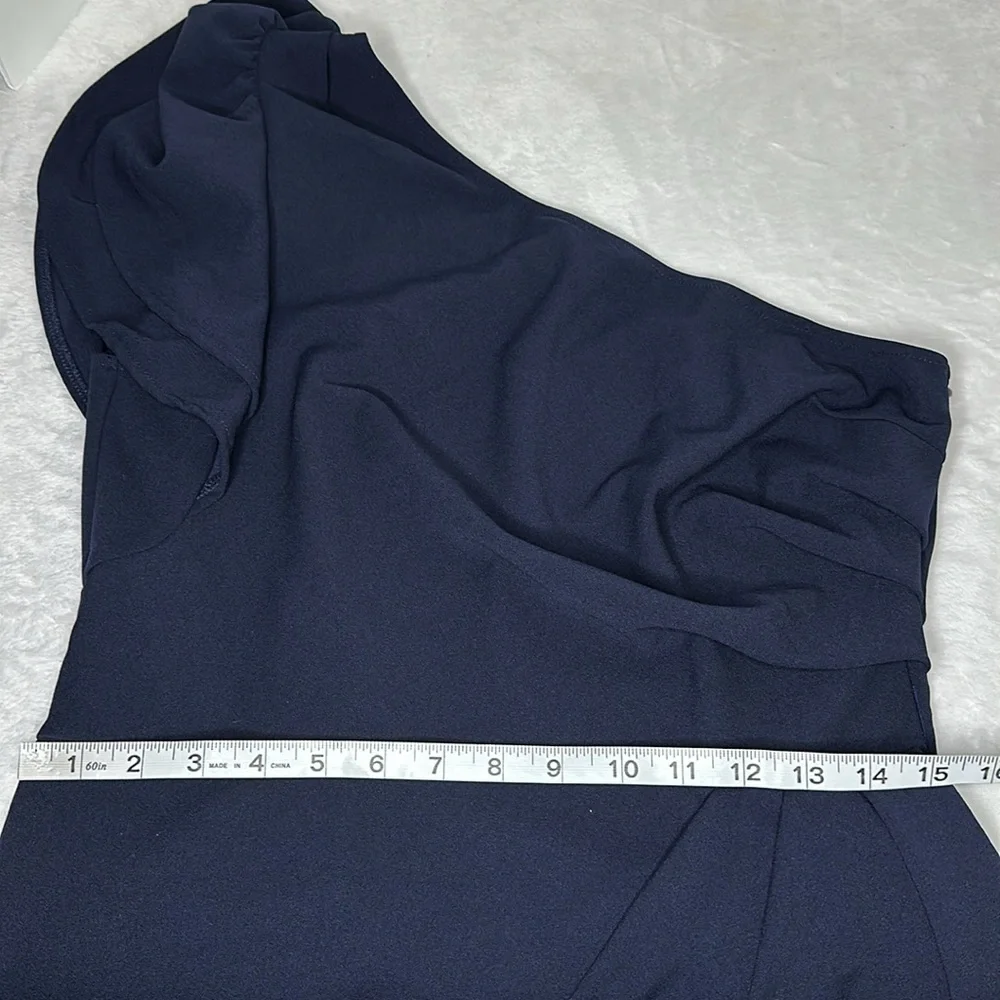 BTFBM One Shoulder Side Ruched Navy Dress Large - Picture 11 of 12